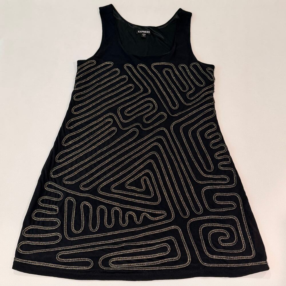 Express Women's Black Gold Embellished Sleeveless Cocktail Mini Dress Size Small